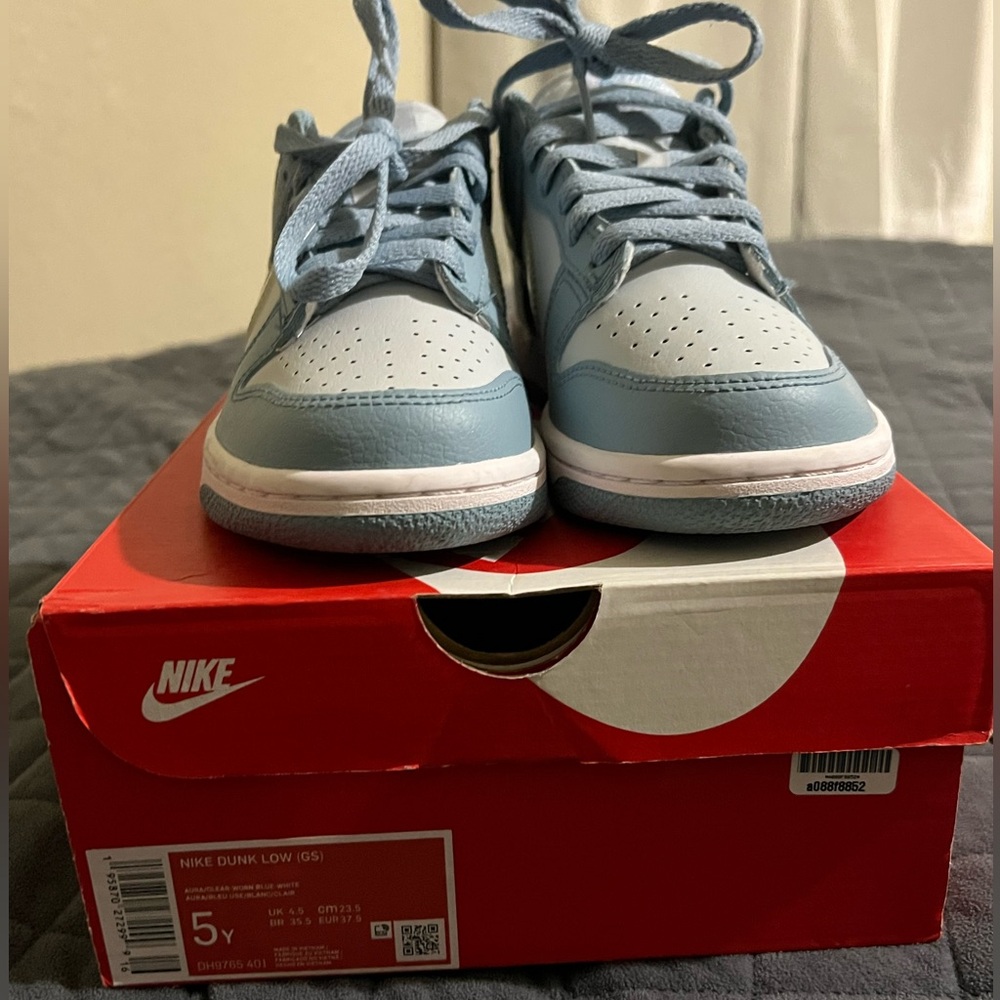 Nike Kids Dunk Low in Light Blue and White
